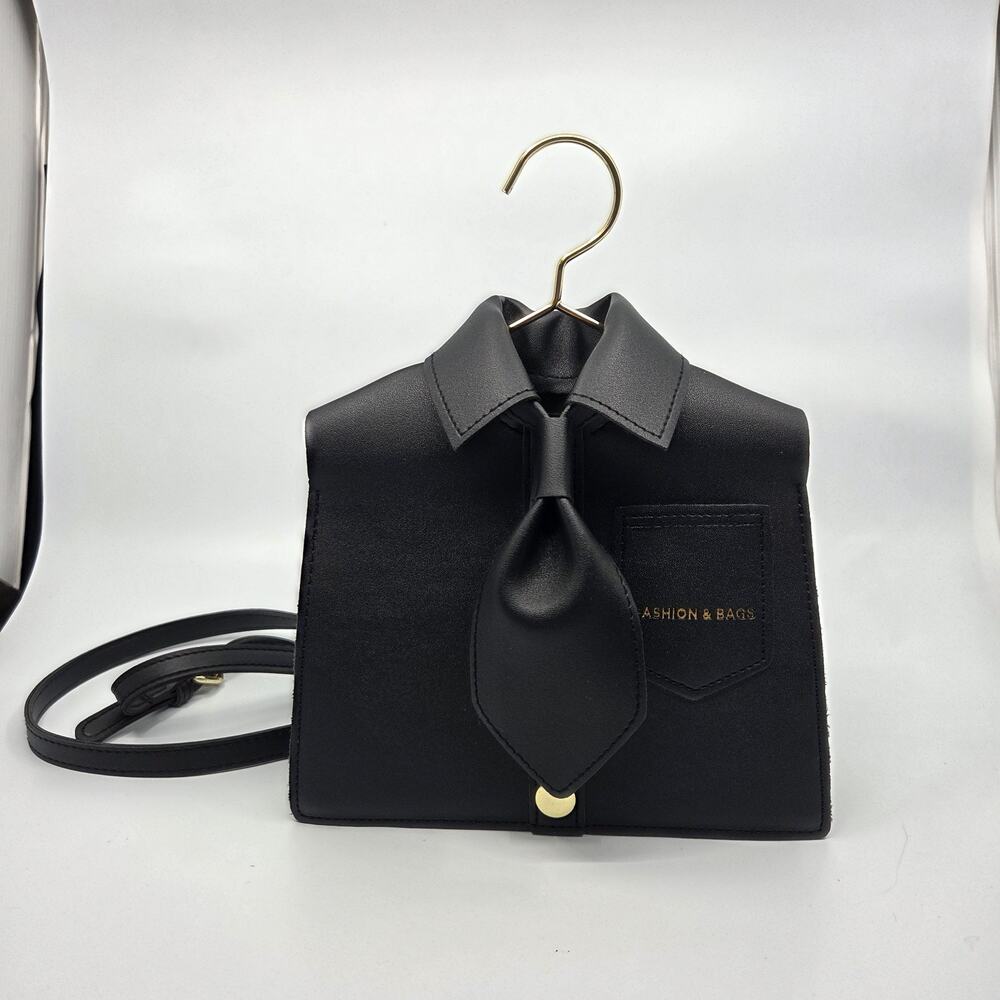 Novelty Shirt Tie Crossbody Purse Black Faux Leather Fashion & Bags Handbag